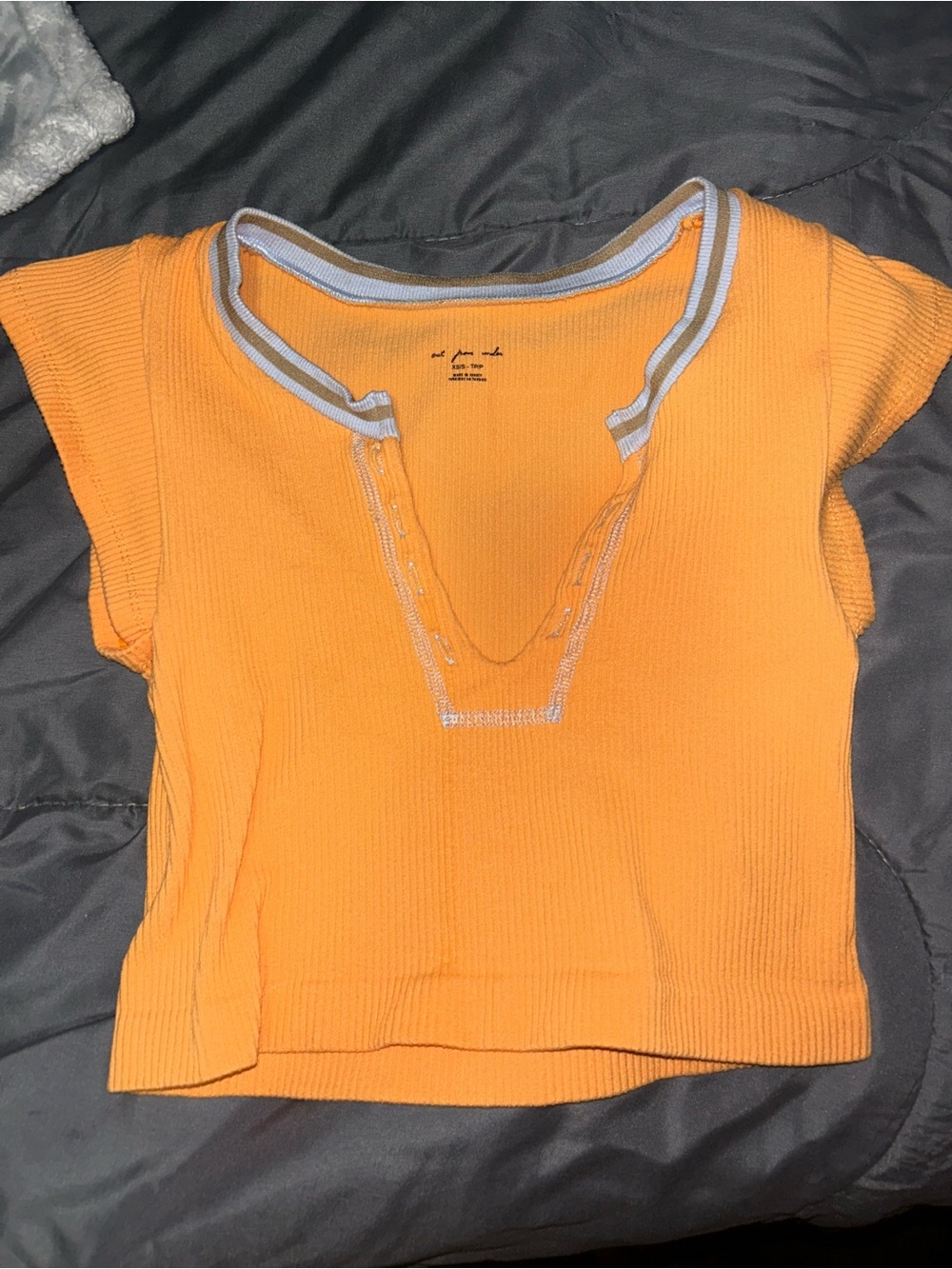 Urban Outfitters Orange Ribbed V-Neck Crop Top with Contrast Trim
